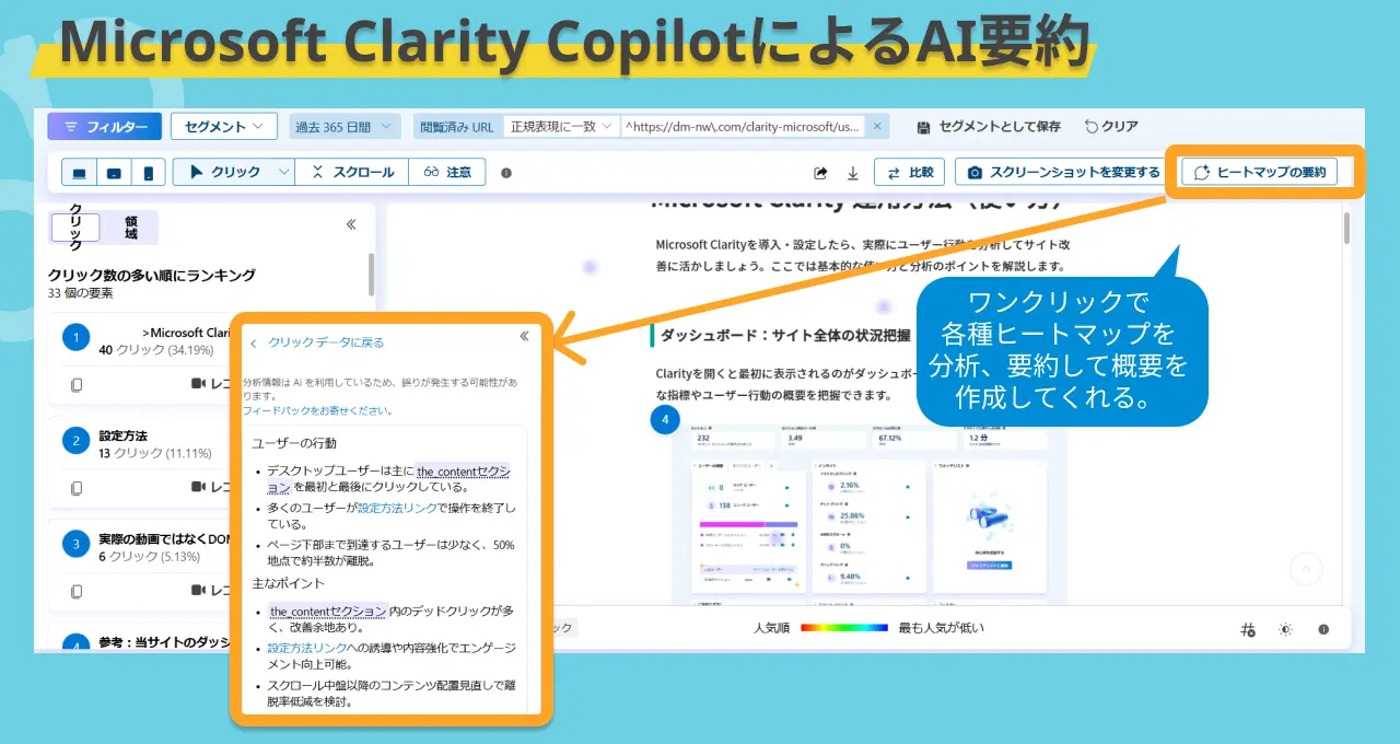 Microsoft Clarity CopilotによるAI要約