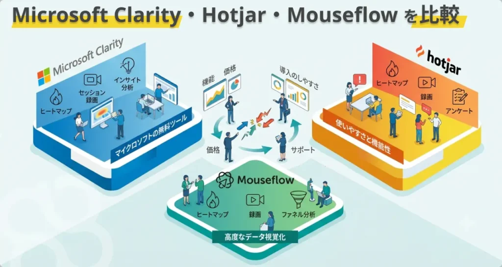 Microsoft Clarity と Hotjar・Mouseflow を比較｜無料で選ぶならどれ？